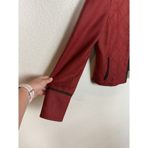 Worth Women's Blazer Jacket Size 4 Wool Houndstooth Quilted Red Career Full Zip - Picture 3 of 12